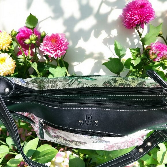 Stone Mountain Black Floral 70% Cotton Purse Shoulder Bag 12240 - Picture 6 of 9